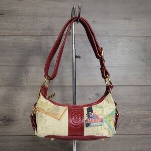 Marino Orlandi Italian Small Stylish Red and Cream Leather Shoulder Bag